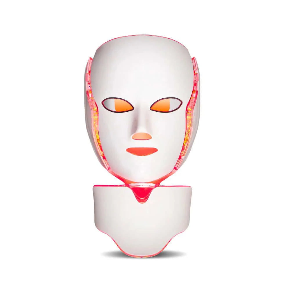 LED Facial Mask with Neck for Beauty Aesthetics, Red Light Therapy for Skin Rejuvenation, Anti-Wrinkle, and Acne Treatment.