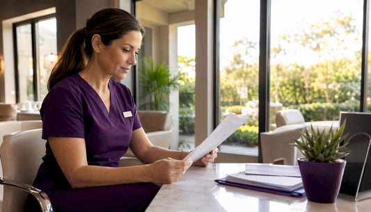 Clinician reviewing microneedling aftercare instructions