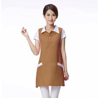 Beauty aesthetics nail salon dress with pockets, stylish and functional professional attire for nail technicians, front view