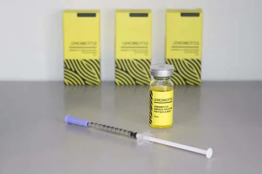 Lemon Bottle 5x10ml Vials for beauty aesthetics with syringe for metabolic activation and fat reduction. Contains Riboflavin and Bromelain.