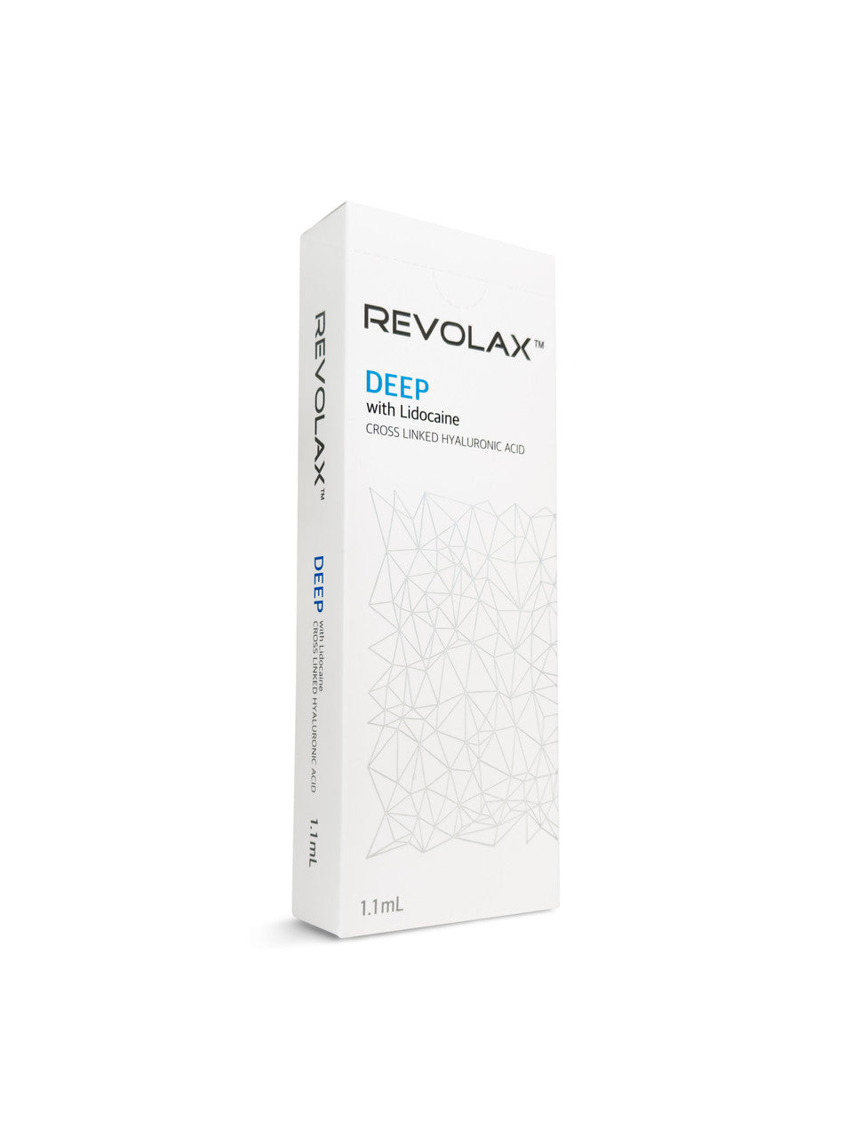 Revolax Deep dermal filler packaging, 1.1ml with lidocaine for deep tissue rejuvenation