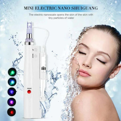 Mini electric nano shui guang device for skin rejuvenation and hydration treatment with nanoscale needles for beauty aesthetics.