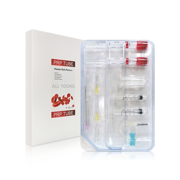 PRP kit with ACD and gel tubes in blister packaging for sterile clinical use.