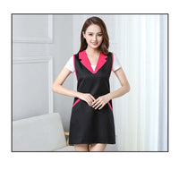 Nail Salon Dress With Pockets for beauty aesthetics professionals, stylish and functional black dress with pink accents