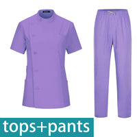 Short Sleeve Beauty Salon Clothing - professional beauty aesthetics workwear set in purple, featuring top and pants for comfort and style