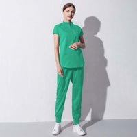 Fashionable green salon workwear set for women, combining beauty and aesthetics with comfort and durability.